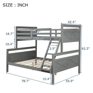 English Elm Twin Over Full Bunk Bed Solid Pine Frame with Angled Ladder and Safety Guardrails Gray GX000118AAE-1