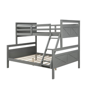 English Elm Twin Over Full Bunk Bed Solid Pine Frame with Angled Ladder and Safety Guardrails Gray GX000118AAE-1
