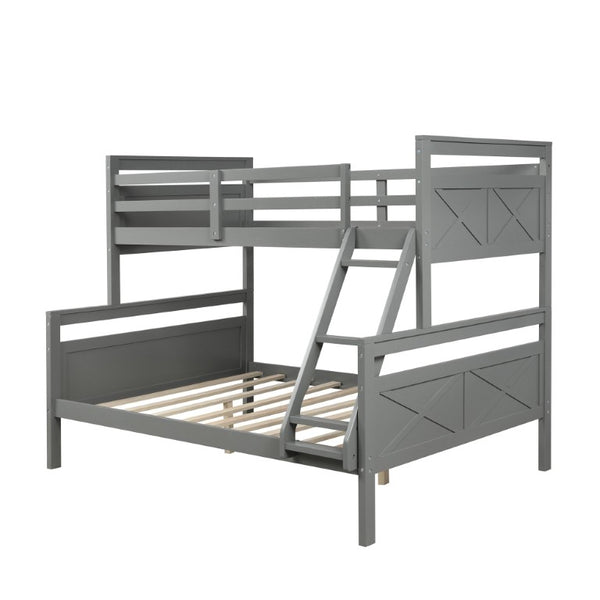 English Elm Twin Over Full Bunk Bed Solid Pine Frame with Angled Ladder and Safety Guardrails Gray GX000118AAE-1