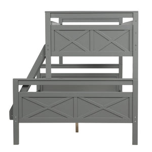 English Elm Twin Over Full Bunk Bed Solid Pine Frame with Angled Ladder and Safety Guardrails Gray GX000118AAE-1