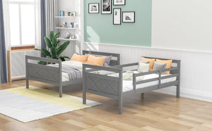 English Elm Twin Over Full Bunk Bed Solid Pine Frame with Angled Ladder and Safety Guardrails Gray GX000118AAE-1