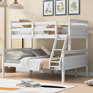 English Elm Twin Over Full Bunk Bed Solid Pine Frame with Angled Ladder and Safety Guardrails White GX000118AAK-1