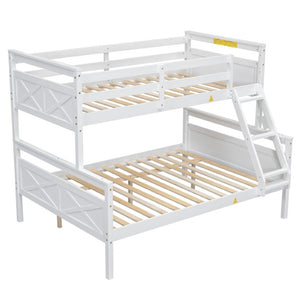 English Elm Twin Over Full Bunk Bed Solid Pine Frame with Angled Ladder and Safety Guardrails White GX000118AAK-1