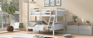 English Elm Twin Over Full Bunk Bed Solid Pine Frame with Angled Ladder and Safety Guardrails White GX000118AAK-1