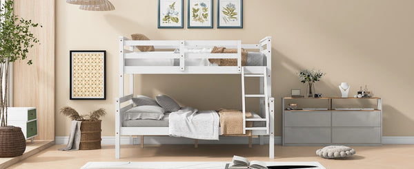 English Elm Twin Over Full Bunk Bed Solid Pine Frame with Angled Ladder and Safety Guardrails White GX000118AAK-1