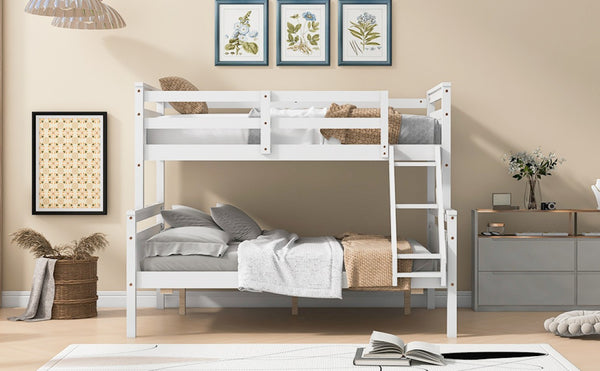 English Elm Twin Over Full Bunk Bed Solid Pine Frame with Angled Ladder and Safety Guardrails White GX000118AAK-1
