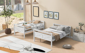 English Elm Twin Over Full Bunk Bed Solid Pine Frame with Angled Ladder and Safety Guardrails White GX000118AAK-1