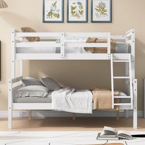 English Elm Twin Over Full Bunk Bed Solid Pine Frame with Angled Ladder and Safety Guardrails White GX000118AAK-1