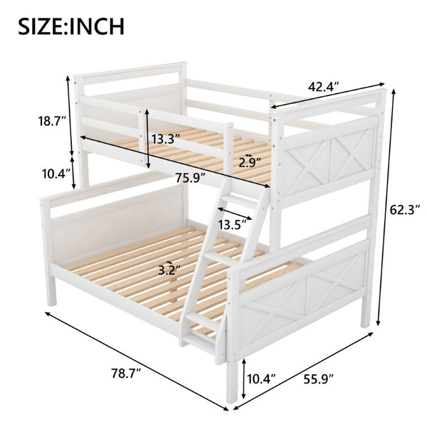 English Elm Twin Over Full Bunk Bed Solid Pine Frame with Angled Ladder and Safety Guardrails White GX000118AAK-1