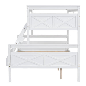 English Elm Twin Over Full Bunk Bed Solid Pine Frame with Angled Ladder and Safety Guardrails White GX000118AAK-1