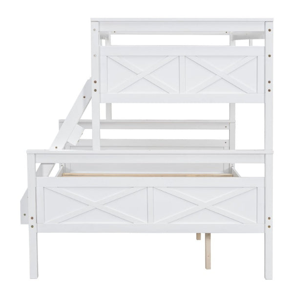English Elm Twin Over Full Bunk Bed Solid Pine Frame with Angled Ladder and Safety Guardrails White GX000118AAK-1