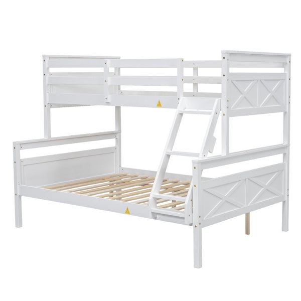 English Elm Twin Over Full Bunk Bed Solid Pine Frame with Angled Ladder and Safety Guardrails White GX000118AAK-1