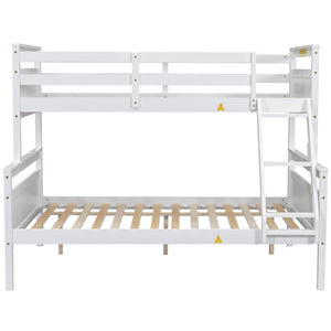 English Elm Twin Over Full Bunk Bed Solid Pine Frame with Angled Ladder and Safety Guardrails White GX000118AAK-1
