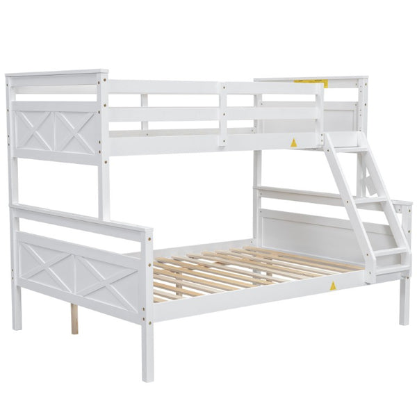 English Elm Twin Over Full Bunk Bed Solid Pine Frame with Angled Ladder and Safety Guardrails White GX000118AAK-1
