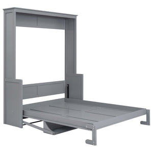 English Elm Queen Murphy Wall Bed with Fold Down Desk Pine MDF Frame Space Saving Cabinet Gray GX000350AAE-1