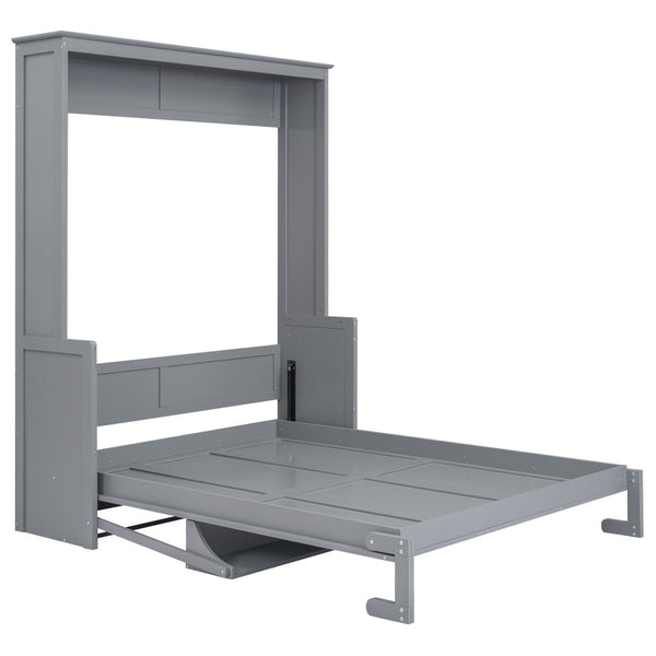 English Elm Queen Murphy Wall Bed with Fold Down Desk Pine MDF Frame Space Saving Cabinet Gray GX000350AAE-1