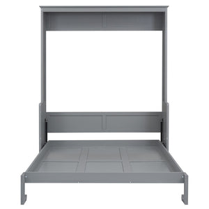 English Elm Queen Murphy Wall Bed with Fold Down Desk Pine MDF Frame Space Saving Cabinet Gray GX000350AAE-1