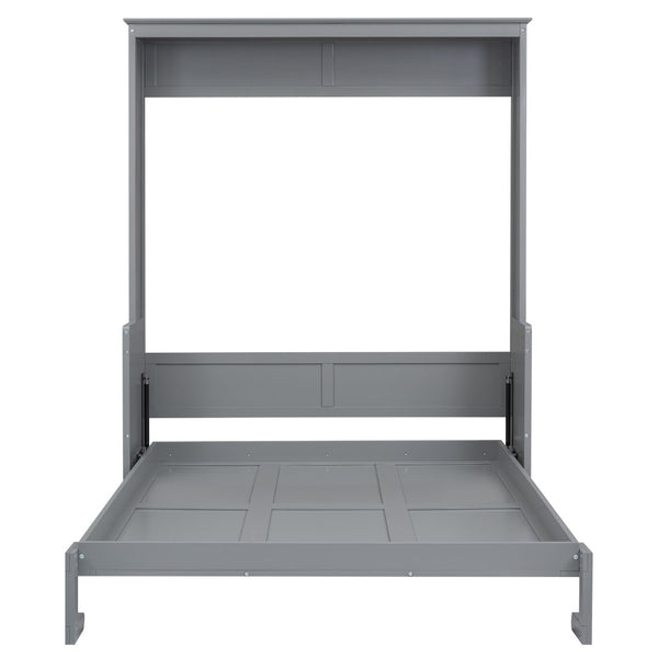 English Elm Queen Murphy Wall Bed with Fold Down Desk Pine MDF Frame Space Saving Cabinet Gray GX000350AAE-1
