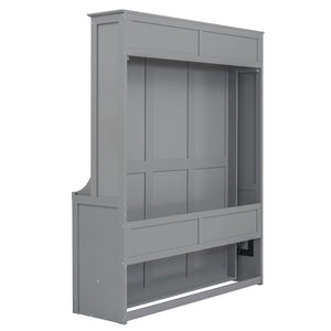 English Elm Queen Murphy Wall Bed with Fold Down Desk Pine MDF Frame Space Saving Cabinet Gray GX000350AAE-1