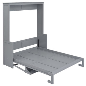 English Elm Queen Murphy Wall Bed with Fold Down Desk Pine MDF Frame Space Saving Cabinet Gray GX000350AAE-1