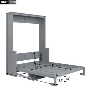 English Elm Queen Murphy Wall Bed with Fold Down Desk Pine MDF Frame Space Saving Cabinet Gray GX000350AAE-1
