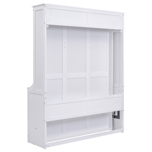 English Elm Queen Murphy Wall Bed with Fold Down Desk Pine MDF Frame Space Saving Cabinet White GX000350AAK-1