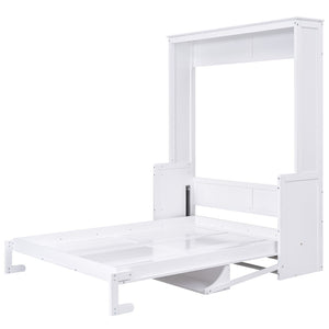 English Elm Queen Murphy Wall Bed with Fold Down Desk Pine MDF Frame Space Saving Cabinet White GX000350AAK-1