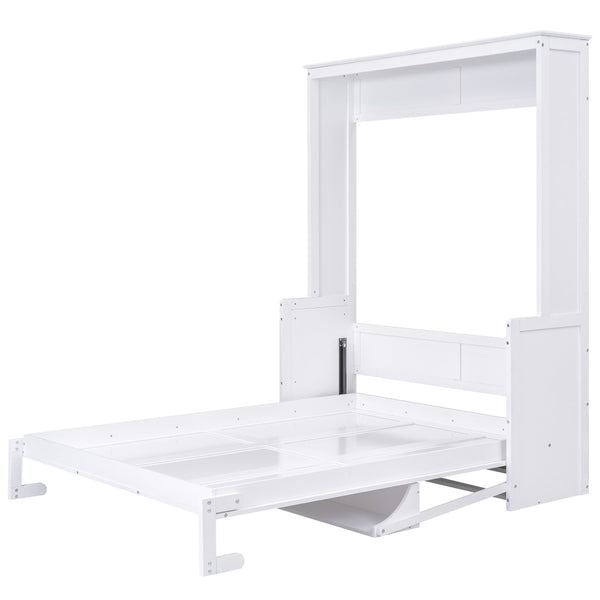 English Elm Queen Murphy Wall Bed with Fold Down Desk Pine MDF Frame Space Saving Cabinet White GX000350AAK-1