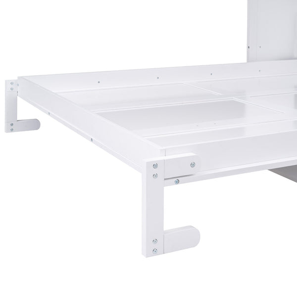 English Elm Queen Murphy Wall Bed with Fold Down Desk Pine MDF Frame Space Saving Cabinet White GX000350AAK-1