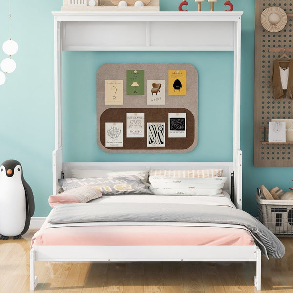 English Elm Queen Murphy Wall Bed with Fold Down Desk Pine MDF Frame Space Saving Cabinet White GX000350AAK-1