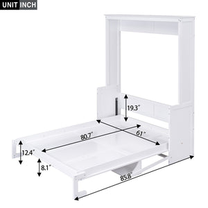 English Elm Queen Murphy Wall Bed with Fold Down Desk Pine MDF Frame Space Saving Cabinet White GX000350AAK-1