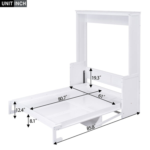 English Elm Queen Murphy Wall Bed with Fold Down Desk Pine MDF Frame Space Saving Cabinet White GX000350AAK-1