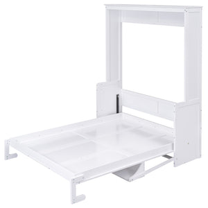 English Elm Queen Murphy Wall Bed with Fold Down Desk Pine MDF Frame Space Saving Cabinet White GX000350AAK-1