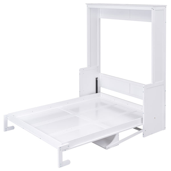 English Elm Queen Murphy Wall Bed with Fold Down Desk Pine MDF Frame Space Saving Cabinet White GX000350AAK-1