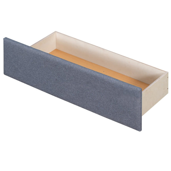 English Elm L-shaped Twin Platform Bed with Trundle Drawers and Built-in Nightstand in Gray Linen GX000531AAE-1