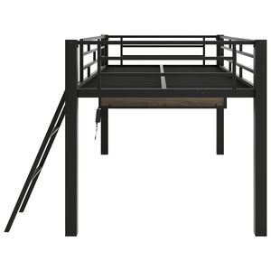 English Elm Gaming Twin Loft Bed with Integrated Desk Led Lighting Steel Frame Matte Black GX000639AAB