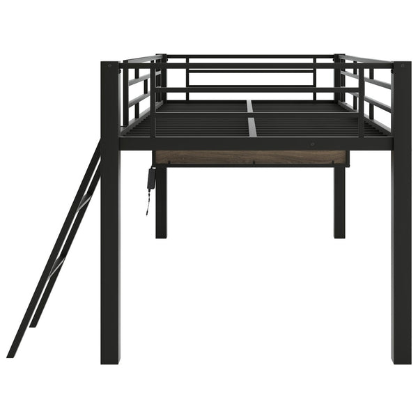 English Elm Gaming Twin Loft Bed with Integrated Desk Led Lighting Steel Frame Matte Black GX000639AAB