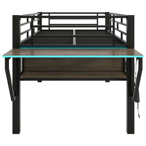 English Elm Gaming Twin Loft Bed with Integrated Desk Led Lighting Steel Frame Matte Black GX000639AAB