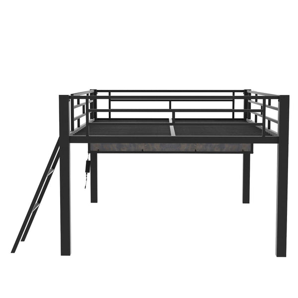 English Elm Gaming Full Size Mid Loft Bed with Led Lights Built-in Desk and Steel Frame GX000640AAB-1