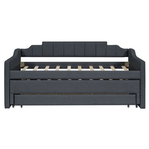 English Elm Twin Linen Blend Upholstered Daybed with Pull Out Trundle and Three Storage Drawers GX001513AAE