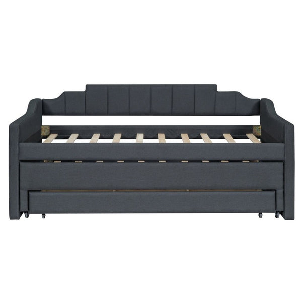 English Elm Twin Linen Blend Upholstered Daybed with Pull Out Trundle and Three Storage Drawers GX001513AAE