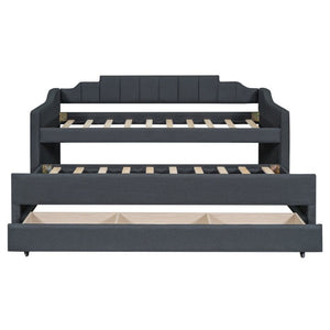 English Elm Twin Linen Blend Upholstered Daybed with Pull Out Trundle and Three Storage Drawers GX001513AAE