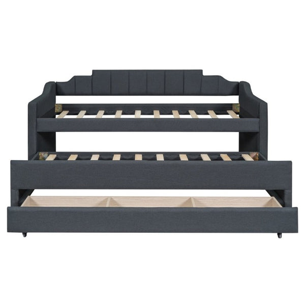 English Elm Twin Linen Blend Upholstered Daybed with Pull Out Trundle and Three Storage Drawers GX001513AAE
