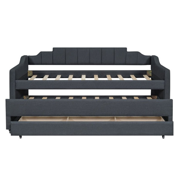 English Elm Twin Linen Blend Upholstered Daybed with Pull Out Trundle and Three Storage Drawers GX001513AAE