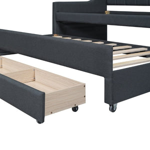 English Elm Twin Linen Blend Upholstered Daybed with Pull Out Trundle and Three Storage Drawers GX001513AAE