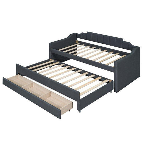 English Elm Twin Linen Blend Upholstered Daybed with Pull Out Trundle and Three Storage Drawers GX001513AAE
