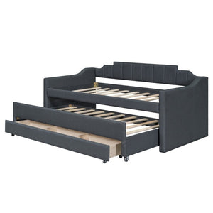 English Elm Twin Linen Blend Upholstered Daybed with Pull Out Trundle and Three Storage Drawers GX001513AAE
