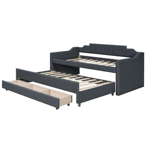 English Elm Twin Linen Blend Upholstered Daybed with Pull Out Trundle and Three Storage Drawers GX001513AAE