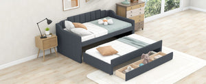 English Elm Twin Linen Blend Upholstered Daybed with Pull Out Trundle and Three Storage Drawers GX001513AAE
