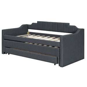 English Elm Twin Linen Blend Upholstered Daybed with Pull Out Trundle and Three Storage Drawers GX001513AAE